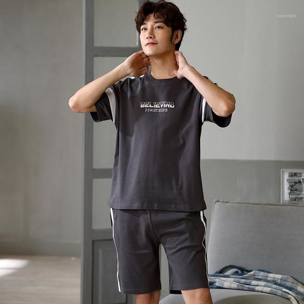 

plus size l - 3xl sleepwear men's pajamas summer short sleeve letter men lounge pajama sets vest sleepwear 100% cotton pyjamas1, Black;brown