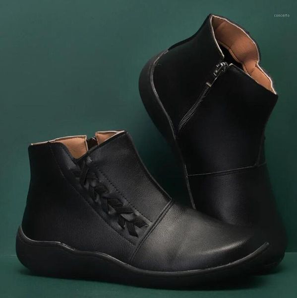 

new autumn and winter snow boots fat british wind retro boots pu waterproof warm women's booties mujer botas1, Black