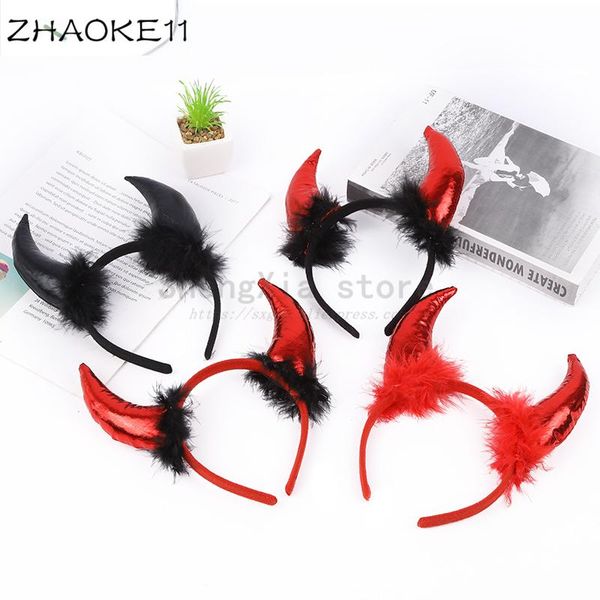 

halloween ghost festival oxhorn headdress festival party cosplay demon headband oxhorn hair accessories, Black;brown