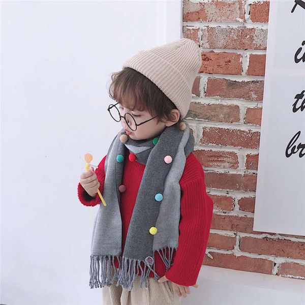 

cashmere winter 2020 new autumn and like children's color wool ball monochrome student warm scarf fashion versatile v64e, Red;brown