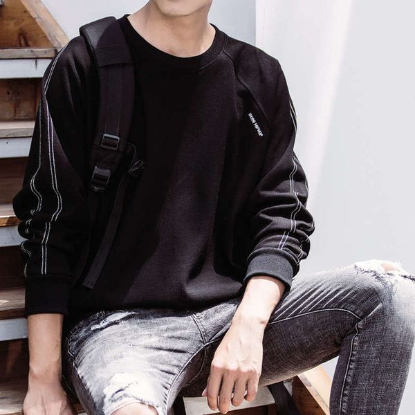 

neck sweater 2020 long sleeve round new korean fashion loose upper clothes men's spring bottoming shirt, Gray