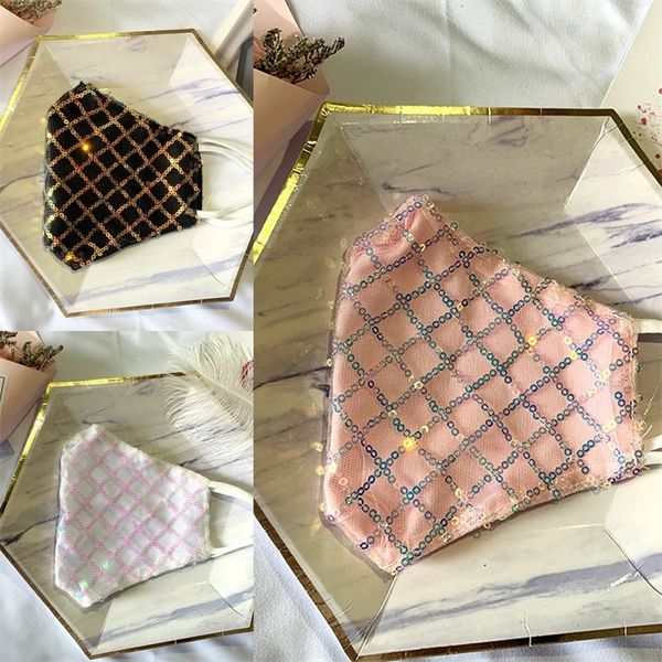 

factorydafsfoldable mouth respirator washable fashion mascarilla adjustable lattice sequin lace face mask protective anti dus