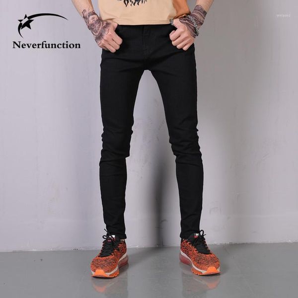 

tide men skinny black hip hop denim pants fashion streetwear male solid color cotton casual elastic slim jogger biker jeans1, Blue