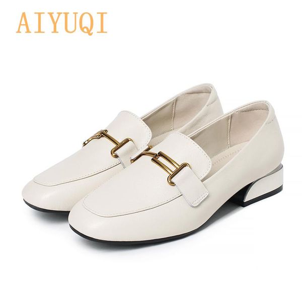 

aiyuqi women oxford shoes 2020 spring new mid-heel genuine leather women's shoes casual british style fashion, Black