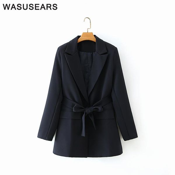 

long sleeve single button casual jacket women solid women korean black blazer with belt office lady female streetwear 2020 chic, White;black