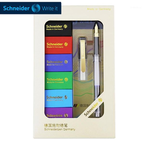 Фонтанные ручки Schneider 23K Gold Pen 1pcs BK406 Прозрачная демонстрация золота с золотой ультра-тонкой 0,35 мм набор чернил Подарочная коробка1