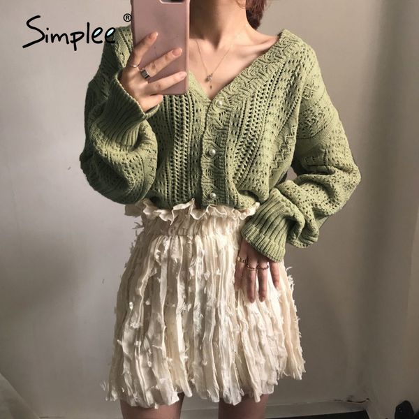 

simplee lace hook flower v-neck pearl button knitted cardigan coat casual sweater cardigan elegant autumn ladies sweater cx200810, White;black