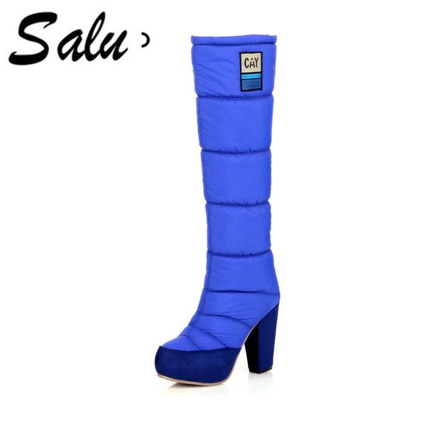 

salu new arrival 2020 snow boots women warm winter boots female footwear platform mid calf half shoes black blue