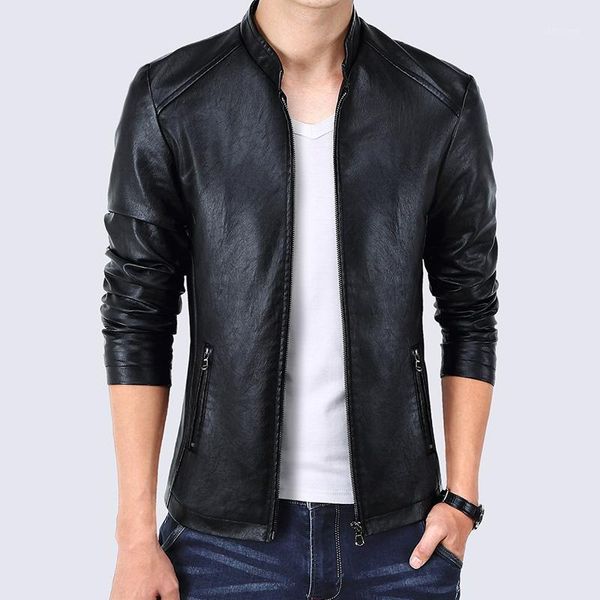 

isurvivor 2020 new men's slim leather jacket spring and autumn casual outdoor leather quality pu jacket1, Black;brown