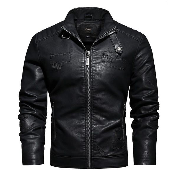 

men motorcycle leather jackets 2020 trendy new biker leather jacket mens bomber jacket with embroidery patch faux coat, Black