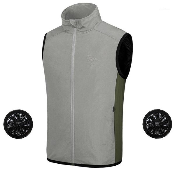 

outdoor t-shirts summer cooling waterproof men women hiking vest usb fan hunting fishing cycling air conditioning work outdoors1, Gray;blue