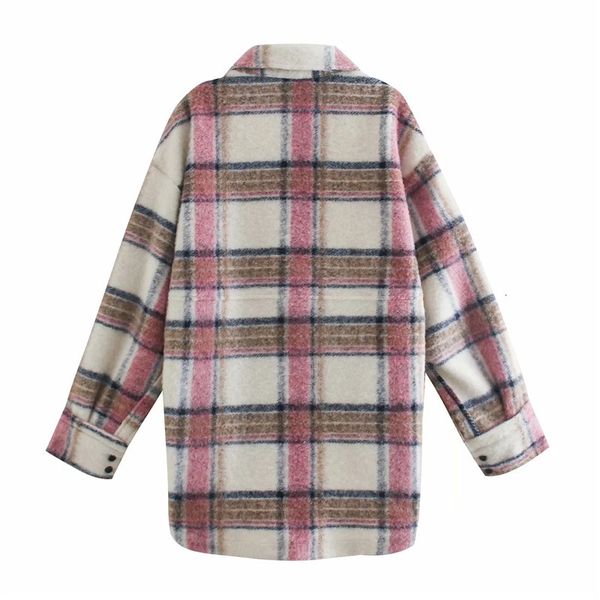 

new pink oversized checked woman winter 2021 large size sleeve plaid long coat female vintage warm jacket 8lu9, Black