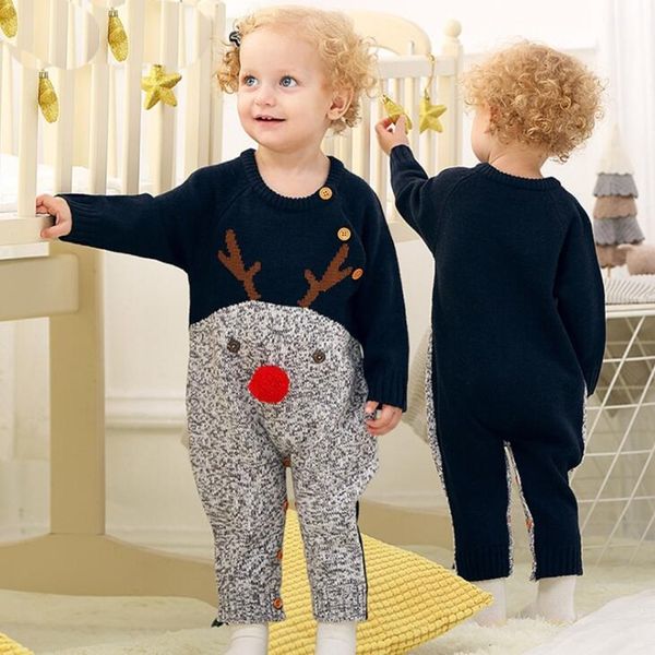 

knitted autumn winter born clothes cartoon christmas deer baby romper boys girls jumpsuit overalls y200320, Blue