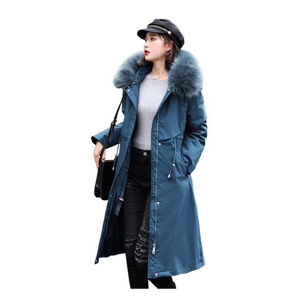 

women long winter jacket hooded fur collar windproof bio down coat oversize cotton padded parkas casaco feminino, Black