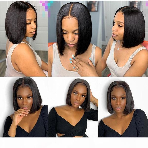 

straight human hair wigs wholesale natural color bob straight lace front wigs bleached knots full lace wigs with natural hairline, Black;brown