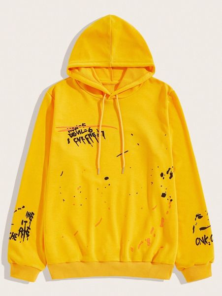 

men letter graphic drawstring hoodie 31vv#, Black