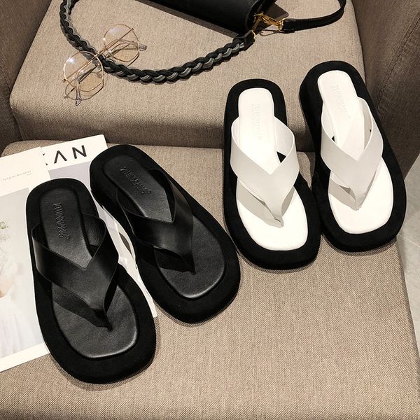 

black/white mixed color thick bottom flip flops women famous designer clip toe slippers ladis platform jandal slides beach shoes x1020