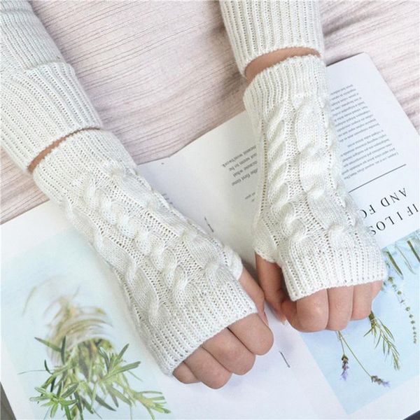 

five fingers gloves fashion women men stylish hand warmer winter arm crochet knitting faux wool mitten warm fingerless glove, Blue;gray