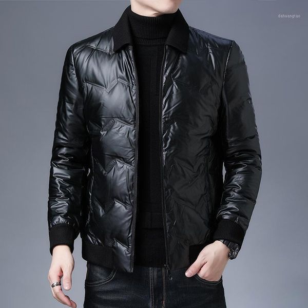 

down jacket men's new winter 2020 men's business white duck down coat youth lapel warm jacket1, Black