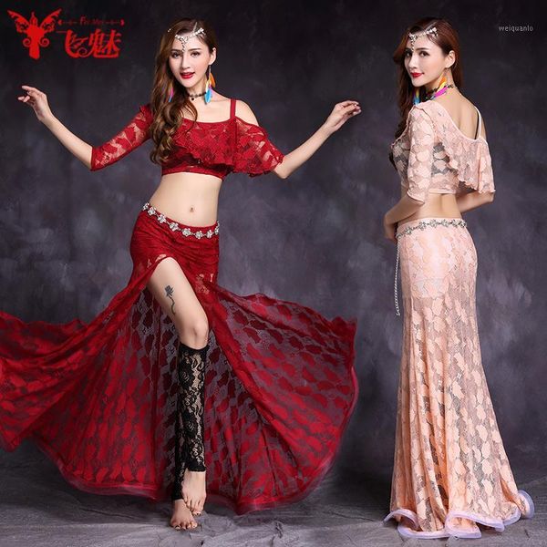 

belly dance costume(skirt+socks)3pcs/suit lace bag hip skirt suit1, Black;red