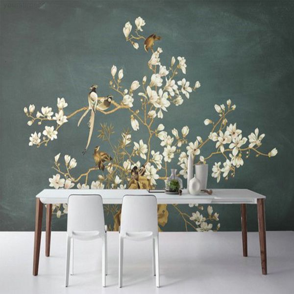

3d chinese hand painted flowers bird custom pattern mural tv sofa background wall living room bedroom wallpaper ju0076