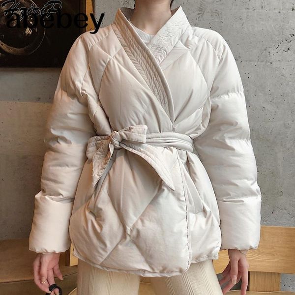 

2021 new design women winter solid sashes coat female thick students outwear sweet women jacket plus size, Black