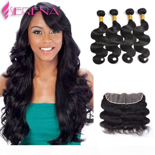 

brazilian body wave with closure 4 bundles brazili lace frontal closure with bundles frontal human hair body wave with closure, Black;brown