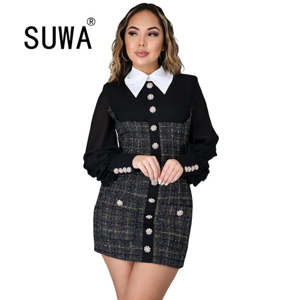 

office elegant work wear vintage dresses for women casual long sleeve single-breasted fashion vestidos ing, Black;gray