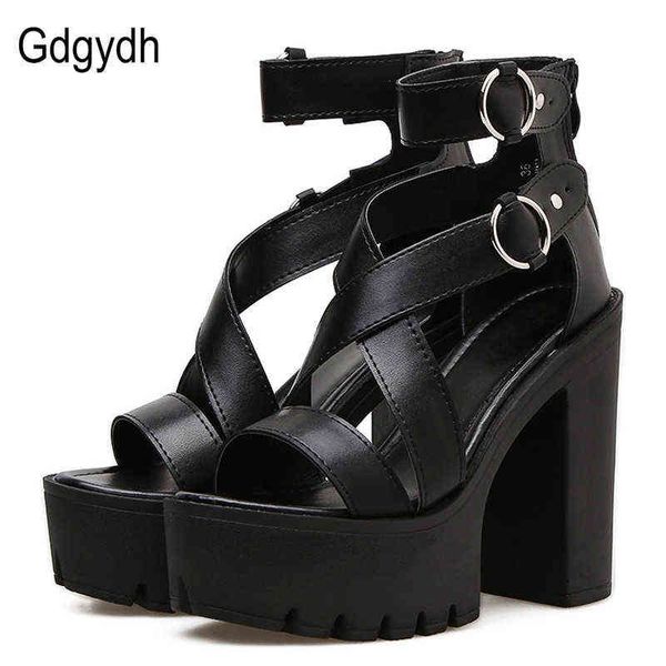 

sandals gdgydh fashion solid platform women summer shoes open toe rome style high heels buckle gladiator woman 220121, Black