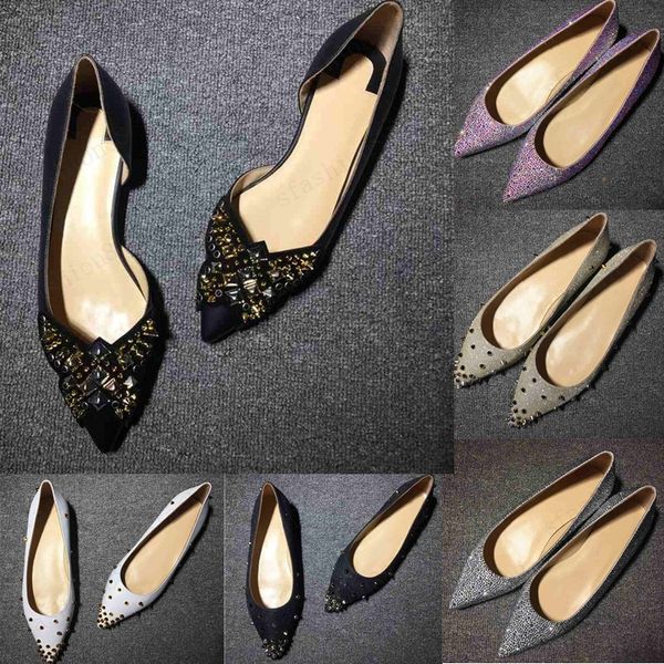 

rivet glitter red bottom spiked flat shoes women red sole shoes sequins heels party wedding shoes pointed toe pumps 35-42, Black