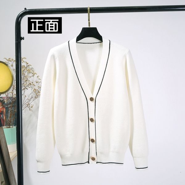 

2021 new black white for women single breasted woman sweater fall winter long sleeve knitted open cardigan q56r, White;black