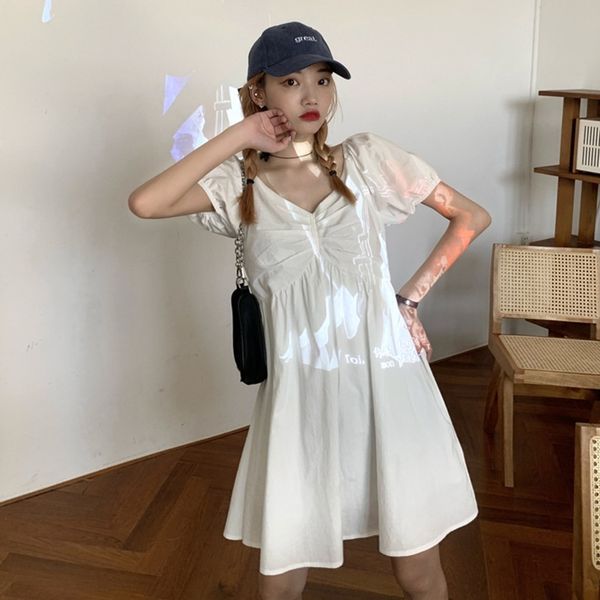 

drkcz french small dress dressaline dresscollection pleated dress for skirt summer 2020 new super fairy a-line seng bubble sleeve sweet wome, Black;gray