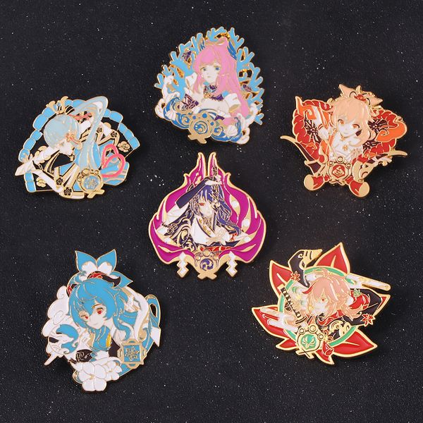 

genshin impact enamel pin kawaii naganohara yoimiya manyo kamisato ayaka gan yu medal brooch anime fans collect badge jewelry, Blue