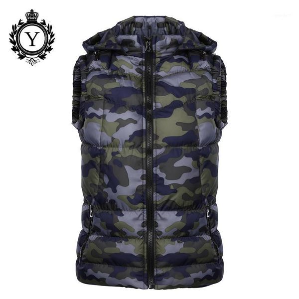 

men's vests coutudi 2021 winter jackets vest hoody camouflage printed down cotton jacket coats short sleeveless quality mens warm vests, Black;white