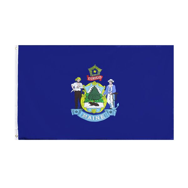 Bandiera del Maine Spedizione GRATUITA Fabbrica diretta Commercio all'ingrosso 3x5Fts 90x150cm Albero di pino Vacationland Bandiera dello stato USA Ordine misto per appendere la decorazione