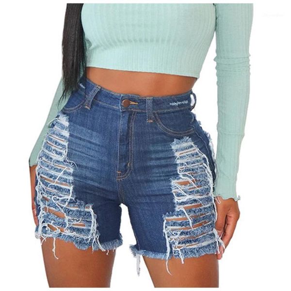 

2020 holey hollow up tassels jeans button slim denim shorts pants femme push up skinny slim denim shorts jeans #t2g1, Blue