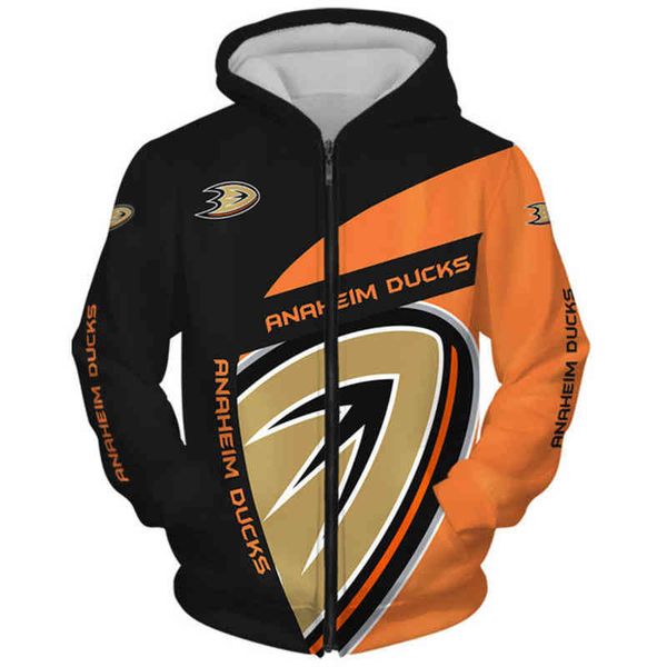 

Men's sweater hooded spring and autumn 3D printing NHL team zipper cardigan men's casual, Black