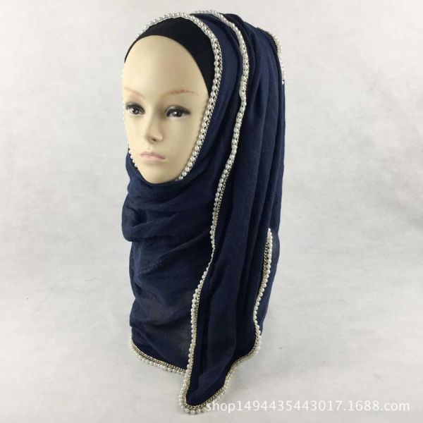 

new muslim hijab scarf,cotton solid head scarf with beads long shawls pashmina1, Red