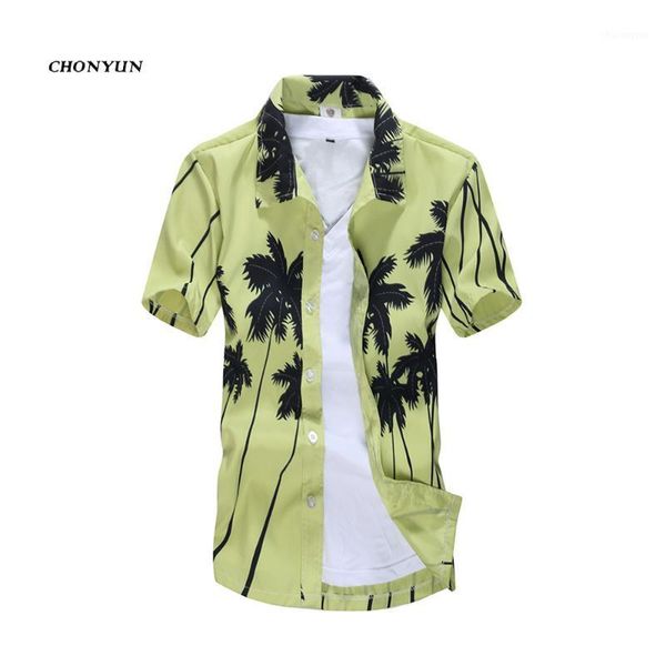 

summer style brand hawaiian men's hawaii beach shirt chemise homme coconut palm prints loose casual shirts asian size l-5xl1, White;black