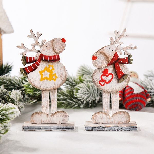 

retro 1pcs 12cm wooden splicing elk new year kids doll merry christmas decoration pendants ornaments for xmas tree decor