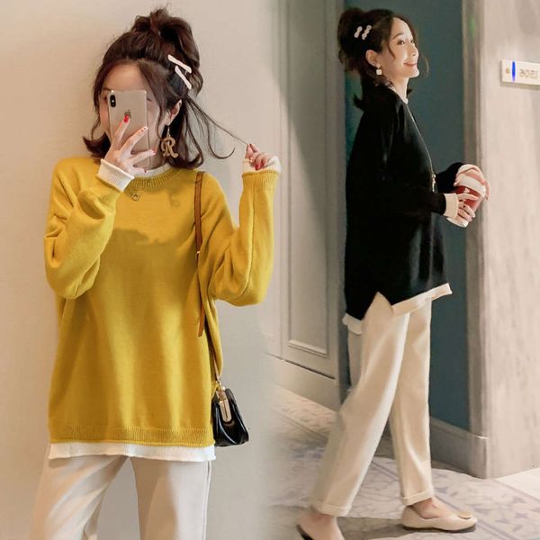 

women's clothing pregnant suit autumn and winter 2020 new spicy mother age reducing knitted sweater + tweed belly pants two, White