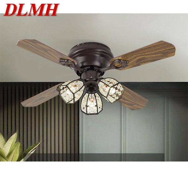 

dlmh modern led lamp with ceiling fan retro crystal design wooden fan blade with remote control for home bedroom restaurant