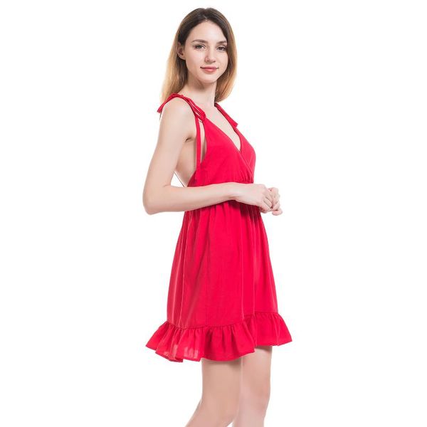 

2021 cross deep v-neck suspender ruffle dress summer dress woman y2k knee-length sleeveless solid clothes, Black;gray
