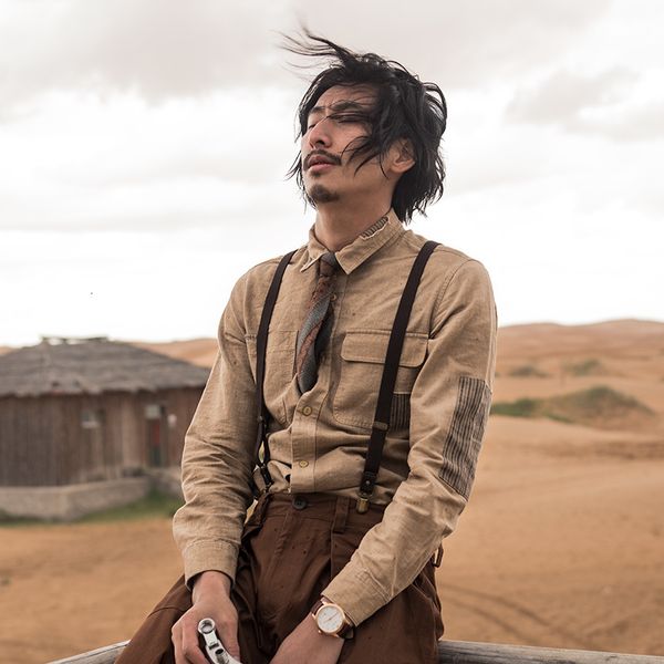 

soarin design sense cotton men's vintage stitching linen ruffian handsome shirt