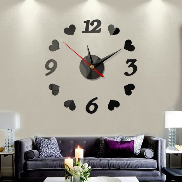 

2020 3d diy large wall clock modern design silent wall sticker clock acrylic mirror self adhesive wall clocks living room home decor