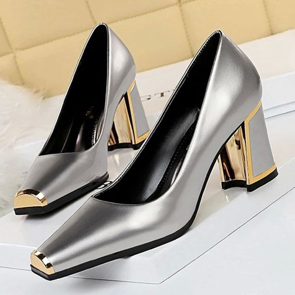 

2021 fashion party shoes women pumps elegant ladies high heels brand woman heeled shoes square heel 7cm a3226 #rx1o, Black
