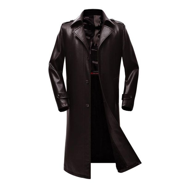

men's long leather coat pu raincoat, an m-4xl man's wallet kg-947, Black