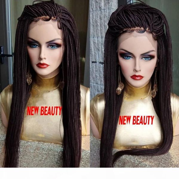 

30inches long box braid wig dark brown full lace front wig for black women crochet braids wig natural hairline kanekalon synthetic hair