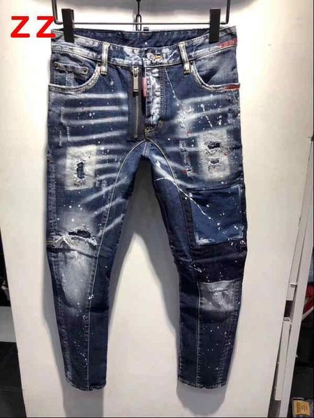 

f.n.jack 2021 new ariival mens jeans skinny jeans men stylish ripped casual pants biker zipper1, Blue