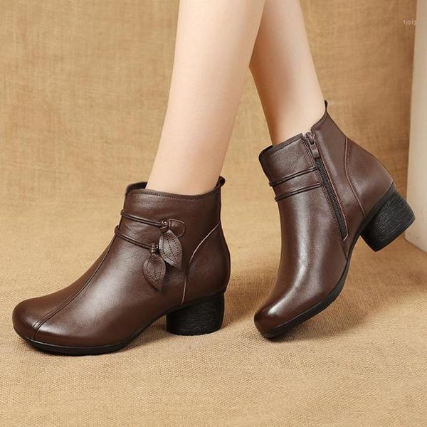 

boots johnature warm winter women genuine leather shoes zip sewing handmade round toe concise leisure retro ankle platform boots1, Black